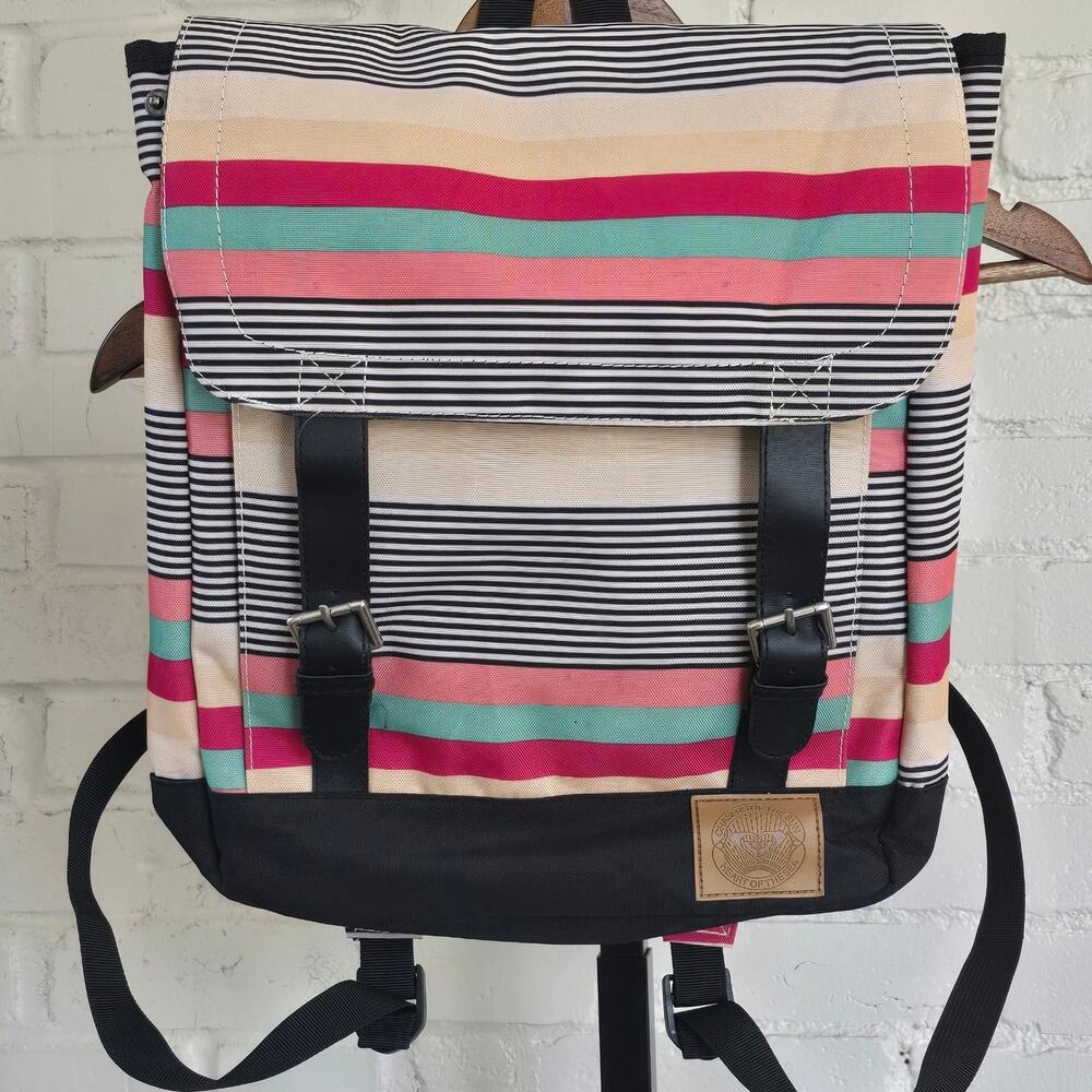 Roxy Retro Multicolor Striped Canvas Backpack ┃Boho Coastal Surfercore Flap Top